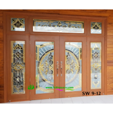 ประตูกระจกนิรภัยไม้สัก รหัส SW 9-12